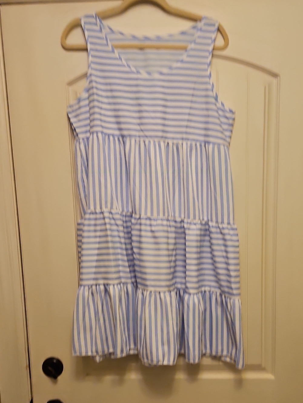 Blue & White Striped Tiered Dress
